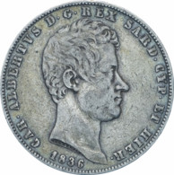 Royaume De Sardaigne 5 Lire Charles-Albert 1836 Turin - Piemonte-Sardinië- Italiaanse Savoie