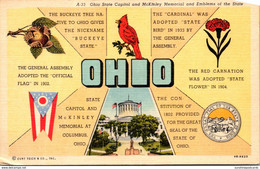 Ohio State Capitol And McKinley Memorial And Emblems Of The State Curteich - Columbus