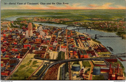 Ohio Cincinnati Aerial View With Ohio River Curteich - Cincinnati