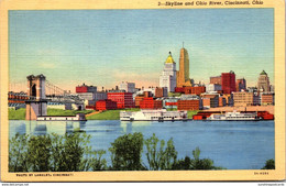Ohio Cincinnati Skyline And Ohio River 1940 Curteich - Cincinnati