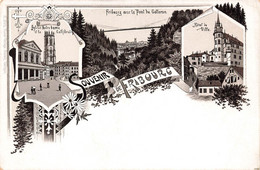 Souvenir De Fribourg Avec Le Pont Du Gotteron Notre Dameet La Cathédrale L'Hôtel De Ville Litho Lithographie - Fribourg