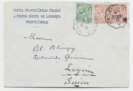 MONACO 15C+10C+25C LETTRE COVER ENTETE HOTEL MONTE CARLO PALACE GARND HOTEL DE LONDRES CONVOYEUR VINTIMILLE 1924 - Briefe U. Dokumente