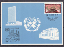 Nations Unies - Office De Genève - Carte Postale Bleue De 1977 - Oblit Genève - Valeur 6 € - Cachet De München - Briefe U. Dokumente