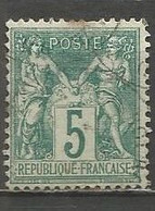 France - Type Sage - Type I (N Sous B) - N°64 5c. Vert - Obl. - 1876-1878 Sage (Type I)