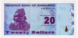 ZIMBABWE 20 DOLLARS 2009 Pick 95 Unc - Zimbabwe