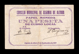 España Billete Local Algimia De Alfara Valencia 1 Peseta 1937 MBC VF - Altri & Non Classificati