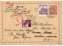 Bohême Et Moravie : Entier Postal Oblitérée De 1940 Pour La Belgique Avec Censure Allemande - Cartas