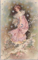Cpa Gaufrée 1908 - Femme Robe En Voile Et étoiles Argent - Vrouwen