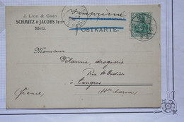 AZ17 ALSACE ELSASS  BELLE CARTE   1903 METZ   A LANGRES  FRANCE  +++ AFFRANCH. PLAISANT - Covers & Documents