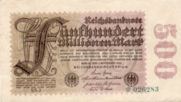 GERMANY - 500 MILLIONEN  MARK 1923 - Wor:P-110 ( SS-3 - *026283 - VARIANTA RARA) - XF - 500 Millionen Mark