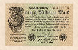 GERMANIA  - 20  MILLIONEN  MARK  1923 - Wor:P-108c.2, Ros:R-107e  - AUNC - 20 Millionen Mark