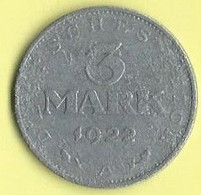 M143 - DUITSLAND - GERMANY - 3 MARK 1922 - 3 Mark & 3 Reichsmark