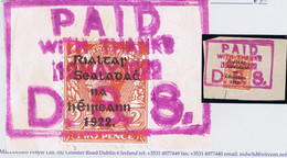 Ireland 1922 Thom Rialtas 5-line Black 2d Die 1, Var. "R Over S", Fiscal Use On Piece PAID WITH THANKS 12 MAY 1922 D.S.S - Oblitérés