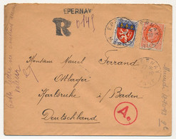 Enveloppe - Affr. Composé 3F Pétain + 5F Blason Lyonnais - Recommandé Provisoire EPERNAY (Marne) - Vers STO 1943 - 1941-42 Pétain