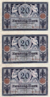 GERMANY- 20 MARK 1915 - Wor:P-63, Ros:R-53  CONSECUTIVE UNC - 20 Mark