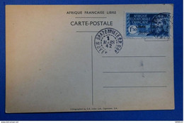 15 FRANCE A E F CARTE RR 1942 DE BRAZZAVILLE MOYEN CONGO . + SURCHARGE N°140D +FRANCE LIBRE+ AFF. PLAISANT - Cartas & Documentos