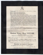 VP20.228 - LILLE X MARCQ EN BAROEUL 1954 - Faire Part De Décès De Mme Veuve Henri LECLAIR Née Marie LESAGE - Décès