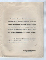 VP20.229 - PARIS 1951 - Faire - Part De Mariage De Mr Marc OLIVE Avec Melle Françoise DUFLOS - Huwelijksaankondigingen