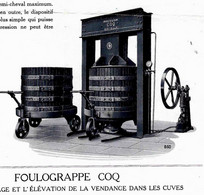 CIRCA 1920 VIN VIGNE VIGNOBLE  PRESSOIR HYDRAULIQUE FOULOGRAPHE COQ G.PEPIN FILS Ainé à Bordeaux  B.E.VOIR SCANS - Pubblicitari