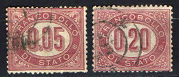 ITALIA REGNO - 1875 - CIFRE DEL VALORE IN UN OVALE - 5 E 20 CENT. - USATI - Oficiales