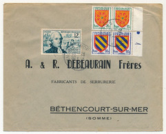 FRANCE - Env. Affr Composé 12F FLORIAN + 2 X 70c Blason Navarre + 2 X 80c Blason Nivernais, Obl Bordeaux 1956 - Lettres & Documents