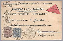 LUXEMBOURG - 1910 - 10c & 25c William IV - Remboursement To Belgium - PC Duchscher & Cie. Wecker-Gare - 1906 Guillermo IV