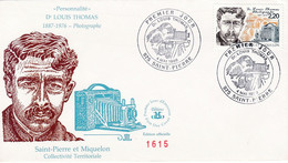 St Pierre & Miquelon PREMIER JOUR FDC 1988 488 Docteur Louis Thomas Photographe - FDC