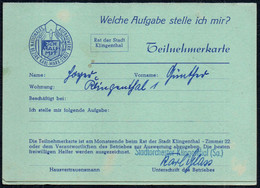 F9112 - Klingenthal Stadtorchester Teilnehmerkarte Nationales Aufbauwerk Karl Marx Stadt - Klingenthal