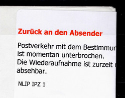 Corona Covid 19 Postal Service Interruption "Zurück An Den Absender... " Error Postmark + Label On Reply Coupon Paid Cov - Malattie
