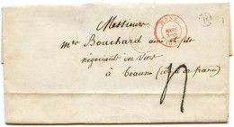 BELGIQUE - TAD MONS + BOITE R SUR LETTRE AVEC CORRESPONDANCE DE VELLEREILLE LE SEC POUR LA FRANCE, 1850 - Andere & Zonder Classificatie