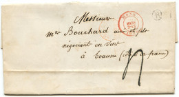 BELGIQUE - TAD MONS + BOITE R SUR LETTRE AVEC CORRESPONDANCE DE VELLEREILLE LE SEC POUR LA FRANCE, 1850 - Otros