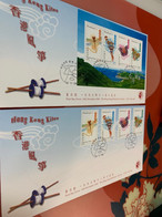 Hong Kong Stamp Sport Kites X2 FDC Issued 1,000 Copies By HKPS Limited - Cartas & Documentos
