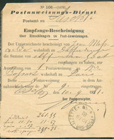 Postanweisungs-Dienst Service Des Mandats-Poste (Bon N°106 (1878) Sc ESCH-sur-ALZETTE 10-9-1881 Reçu De 11,50  Francs - - Autres & Non Classés