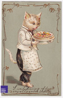 Chat Humanisé & Gâteau Jolie CPA Gaufrée Suède C. 1905 Anthropomorphisme Pâtisserie Humanized Cat Cake Pastry A76-22 - Gatos