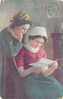 CPA - Illustrateur Non Signé - Deux Femmes Avec Des Coiffes Lisent Une Lettre - Colorisée - Unclassified