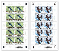 Latvia Lettland 2022 Birds Magpie Common Swift Set Of 2 Sheetlets Of 10 Stamps - Spatzen