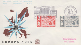 Enveloppe FDC  Flamme  1er  Jour  FRANCE    Paire  EUROPA    STRASBOURG   1965 - 1965