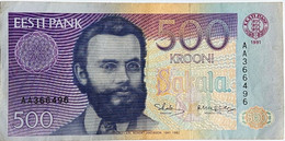 Estland Estonia 500 Krooni 1991 Bank Note Serie AA (replacement), Used - Estonie