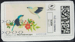 France Vignette Oblitérée Sur Fragment Used Mon Timbre En Ligne Oiseaux Branche Fleurie SU - Sonstige & Ohne Zuordnung