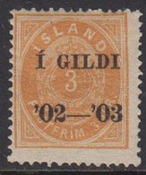 1902. I GILDI. 3 Aur Yellow. Black Overprint. Perf. 14. Scarce. Hinged.  (Michel 23A) - JF522425 - Neufs