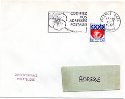 DROME - Dépt N° 26 = VALENCE GARE 1966 = FLAMME Non Codée SUPERBE =  SECAP Multiple ' PENSEZ + CODIFIEZ' = Pensée N° 1 - Codice Postale