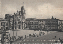 559-Acireale-Catania-Piazza Duomo, Chiesa S. Pietro E Palazzo Municipale-Animata-v.1954 X Palermo - Acireale