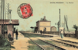 78 - YVELINES - ÉPÔNE-MÉZIÈRES - La Gare - Chef De Gare, Animation - Colorisée, Toilée - Superbe - 10638 - Epone