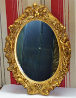 CADRE MIROIR OVALE EN STUC DORE DECOR ANGES PERLES FLEURIS 19 Eme - Spiegels