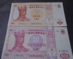 MOLDOVA, P 10a + 10e + 14b , 10 + 50 Lei , 1994  2005 2002 , UNC , Neuf,  3 Notes - Moldova
