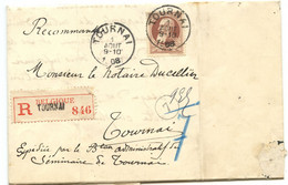 BELGIQUE - COB 77 SIMPLE CERCLE TOURNAI SUR LETTRE RECOMMANDEE, 1908 - Autres & Non Classés