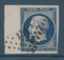N° 14A BLEU FONCE GRAND BORD DE FEUILLE OBLITERE PC TTB - 1853-1860 Napoleon III