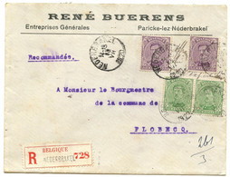 BELGIQUE - COB 137X2+139X2 SIMPLE CERCLE NEDERBRAKEL SUR LETTRE RECOMMANDEE, 1920 - 1915-1920 Alberto I