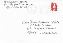 CTN80E- MARIANNE DE BRIAT 2f30 D13 FAUX DE MARSEILLE POUR TROMPER LA POSTE SUR LETTRE DU 10/1/1991 - Storia Postale