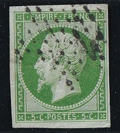 France N°12c - Vert Foncé Sur Vert - Oblitéré - Petit Pelurage En Marge Sinon TB - 1853-1860 Napoléon III